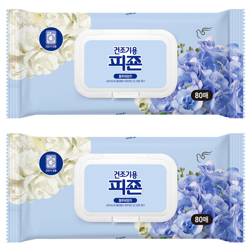 피죤 건조기용 오리지널 섬유유연제 블루비앙카 본품, 80개입, 2개
