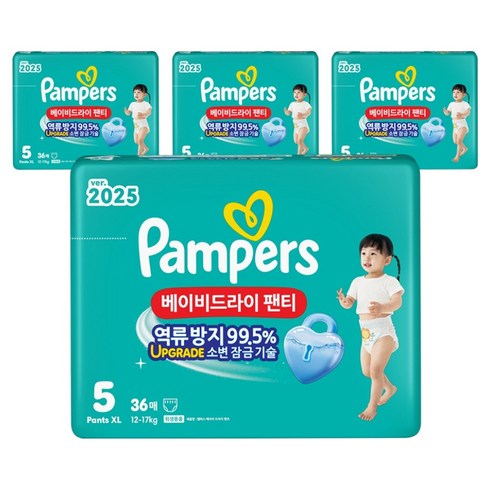 팸퍼스 2025 베이비드라이 팬티형 기저귀 남녀공용, 5단계, 144매