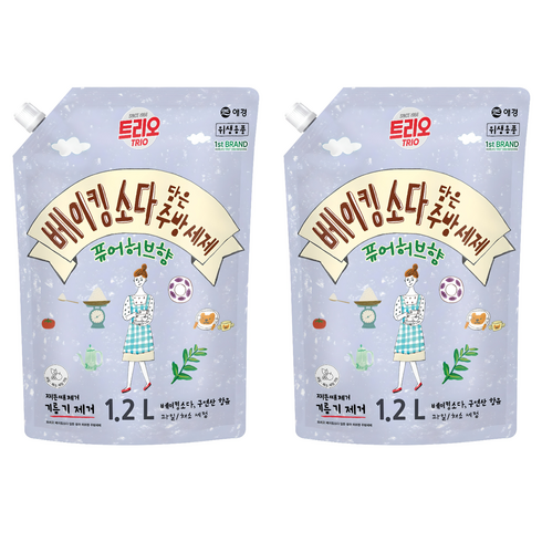 트리오 베이킹소다 담은 퓨어허브향 주방세제, 1.2L, 2개