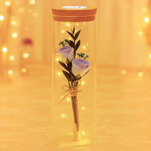 생활의지혜 LED 유리병 말린 꽃다발 편지지 세트, 블루, 1개