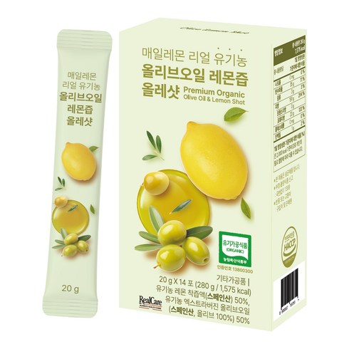 리얼케어 매일레몬 리얼 유기농 올리브오일 레몬즙 올레샷 14p, 280g, 1개