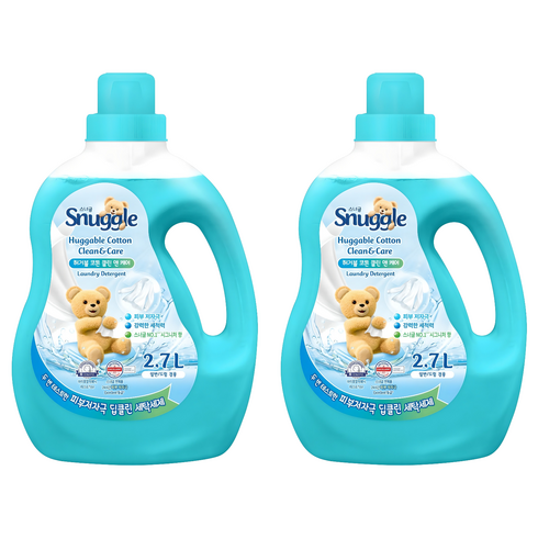 스너글 허거블 코튼 클린 앤 케어 액체 세탁세제 본품, 2.7L, 2개
