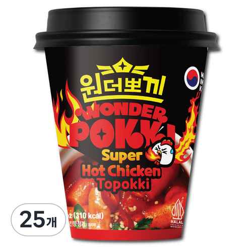 삼시오끼 원더뽀끼 불치킨맛 컵떡볶이, 120g, 25개