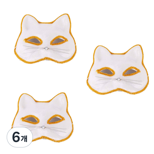 파티쇼 벨벳 고양이 가면 3p, 화이트, 6개