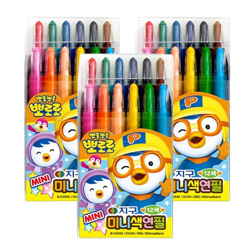 지구화학 뽀로로 미니 색연필, 12색, 3개