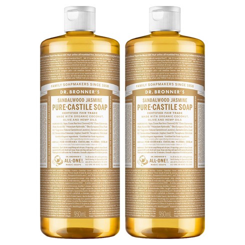 닥터브로너스 퓨어 캐스틸 솝 페이스 앤 바디워시 샌달우드 자스민, 950ml, 2개