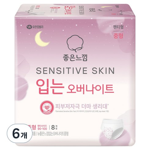 좋은느낌 센서티브 스킨 입는 오버나이트, 중형, 8개입, 6개