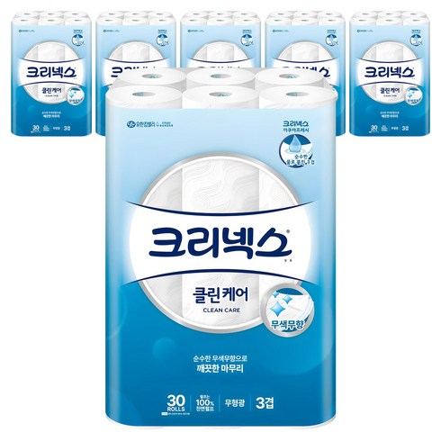 크리넥스 클린케어 롤화장지 3겹, 25m, 30개입, 6개