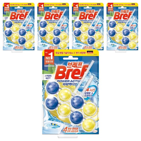 브레프 파워액티브 변기세정제 스파클링 레몬향, 100g, 5개