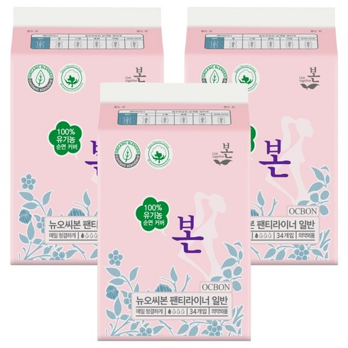 유기농본 뉴오씨본 순면 팬티라이너, 일반, 34개입, 3개