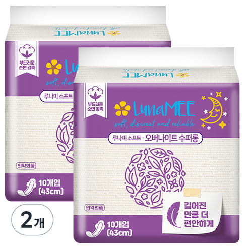 루나미 소프트 오버나이트 수퍼롱, 패드형, 10개입, 2개