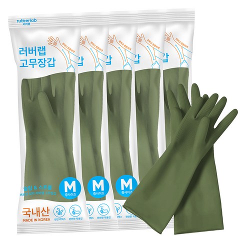 러버랩 국내산 팔목 고무장갑, 어반그린, 중(M), 5개