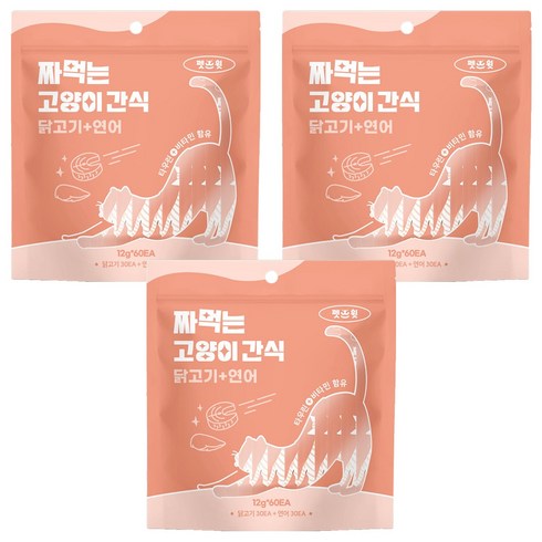 펫스윗 짜먹는 고양이 간식 60p, 혼합맛(닭고기/연어), 720g, 3개