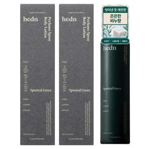 hedn 퍼퓸 스프레이 바디로션 스포틸그린향, 250ml, 2개