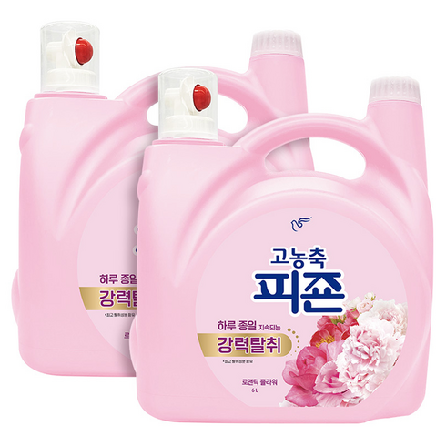 피죤 고농축 강력탈취 오리지널 섬유유연제 로맨틱 플라워 본품, 6L, 2개