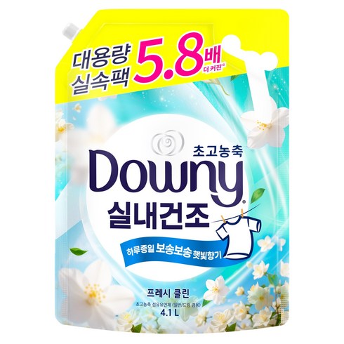 다우니 실내건조 초고농축 섬유유연제 프레시 클린 자스민향 리필, 4.1L, 1개