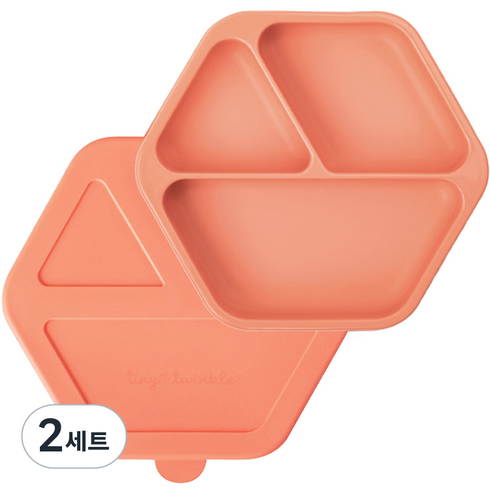 타이니트윙클 실리콘 아기 흡착식판 + 뚜껑 세트, 코랄, 2세트