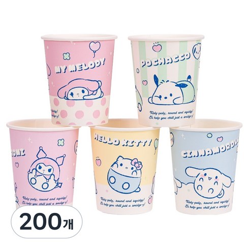 릴팡 산리오 캐릭터즈 일회용 종이컵 랜덤발송 283ml SC8899, 200개, 1개입