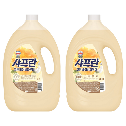 샤프란 섬유유연제 코튼 베이비파우더 본품, 3.1L, 2개