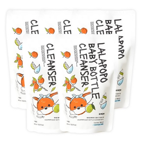 케이맘 랄라포포 유아용 젖병식기세정제 액상형 리필 쿨라임향, 400ml, 5개