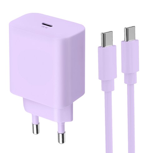 홈플래닛 25W PPS PD 3.0 초고속 충전기 + CtoC 케이블 1.2m, 퍼플, 1개