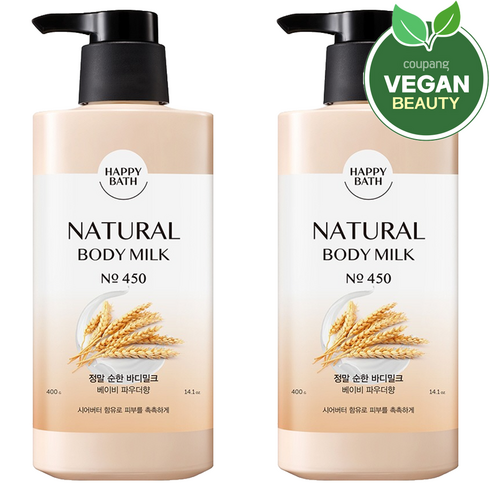 해피바스 정말 순한 바디밀크 베이비 파우더향, 400g, 2개