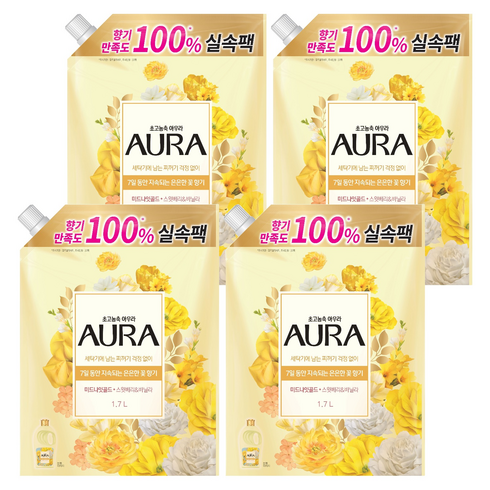 아우라 초고농축 섬유유연제 미드나잇골드 플러스 리필, 1.7L, 4개