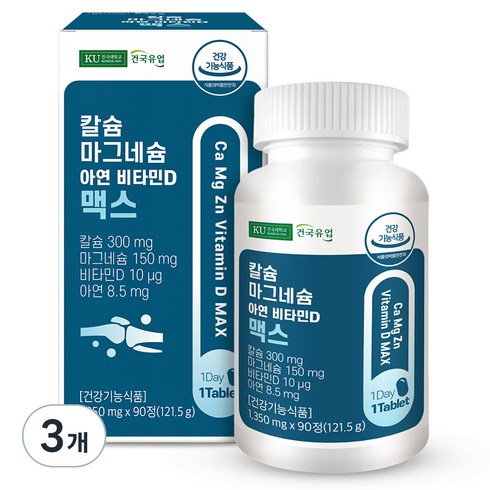건국유업 칼슘 마그네슘 아연 비타민D 맥스 90p, 121.5g, 3개