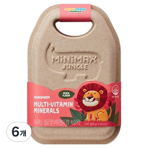 미니막스 정글 멀티비타민미네랄 복숭아맛 240g, 60정, 6개