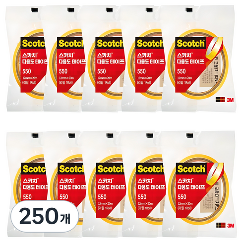 스카치 다용도 테이프 550 리필 12mm x 20m, 투명, 250개
