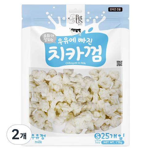 펫어스 강아지 치카껌 간식, 175g, 2개, 우유