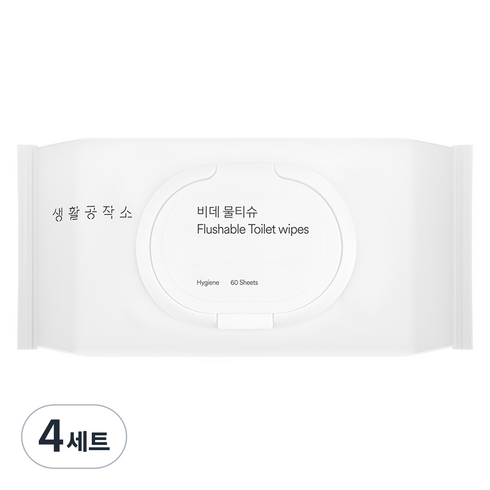 생활공작소 비데 물티슈 캡형, 60g, 60매입, 4세트