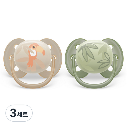 필립스아벤트 울트라 소프트 노리개젖꼭지 2종, 0~6개월, 앵무새 + 나뭇잎, 3세트