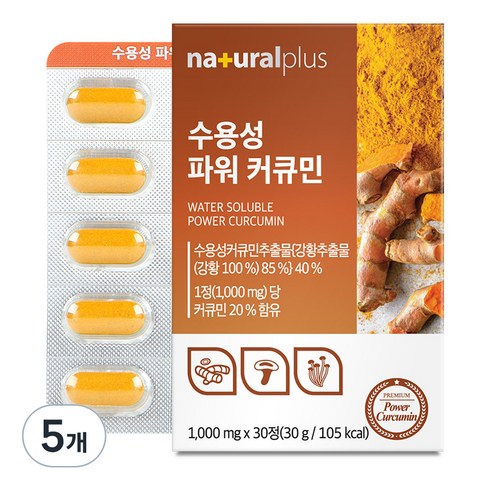 내츄럴플러스 수용성 파워 커큐민, 30정, 5개