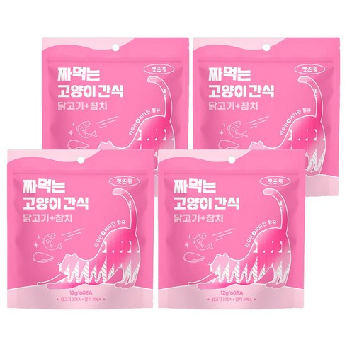 펫스윗 짜먹는 고양이 간식 60p, 혼합맛(닭고기/참치), 720g, 4개