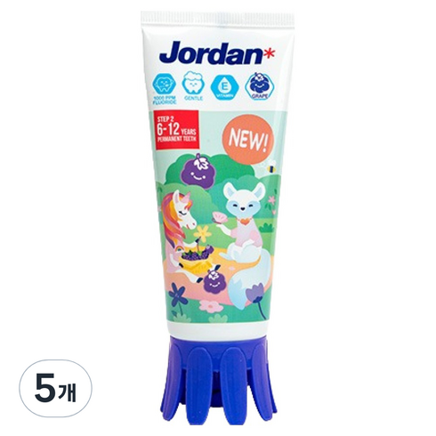 조르단 뉴스텝2 어린이 고불소 치약 포도향, 90g, 5개