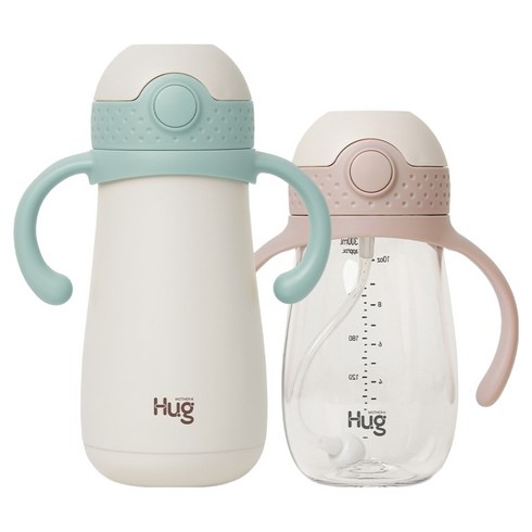 마더케이 허그 스테인리스 빨대컵 + 추 빨대컵, 650ml, 1세트, 민트 + 핑크베이지