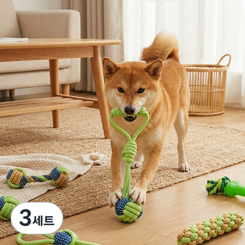 펫코노미 강아지 이갈이 로프 장난감 9종 세트, 혼합색상, 3세트