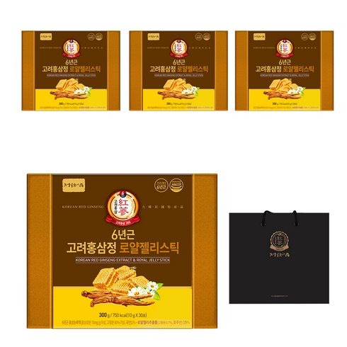 정원삼 6년근 고려홍삼정 로얄젤리스틱 + 쇼핑백, 300g, 4개