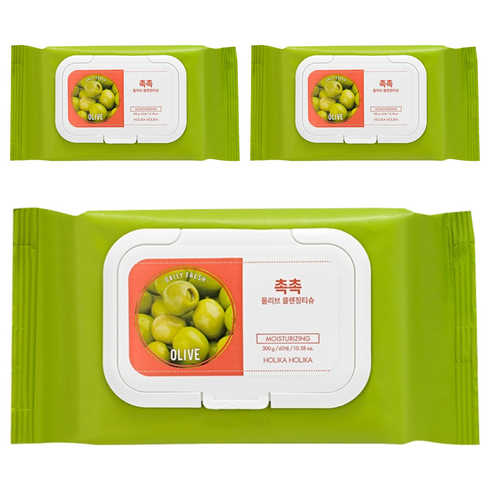 홀리카홀리카 데일리 프레시 촉촉 올리브 클렌징 티슈 300g, 60매입, 3개