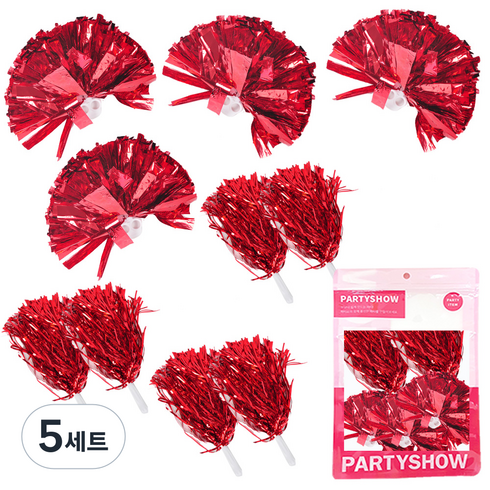 파티쇼 폼폼 메탈 응원수술 치어리더 4p + 메탈수술 6p 세트, 레드, 5세트