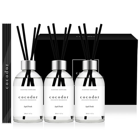 코코도르 화이트라벨 디퓨저 200ml 3개 블랙섬유스틱 20p, 에이프릴프레쉬