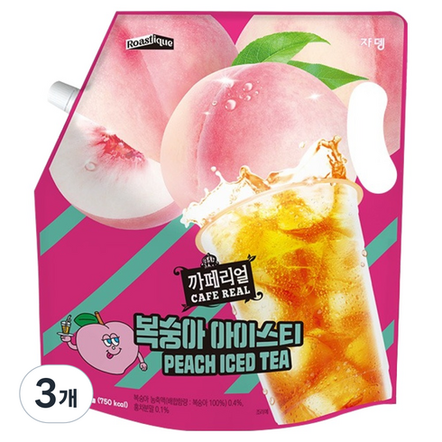 까페리얼 복숭아 아이스티, 1.5L, 3개