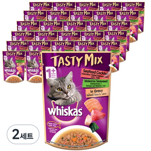위스카스 어덜트 고양이 습식사료 파우치 테이스티믹스, 해산물, 70g, 56개