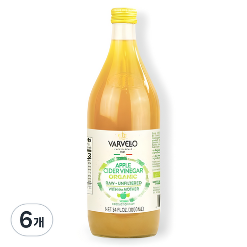 발베로 유기농 애플 사이다 비네거, 1L, 6개