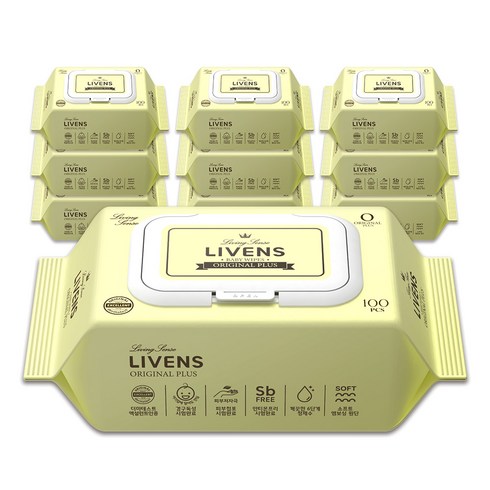 리벤스 오리지널 플러스 에디션 도톰한 엠보싱 물티슈 캡형, 50g, 100매, 10개