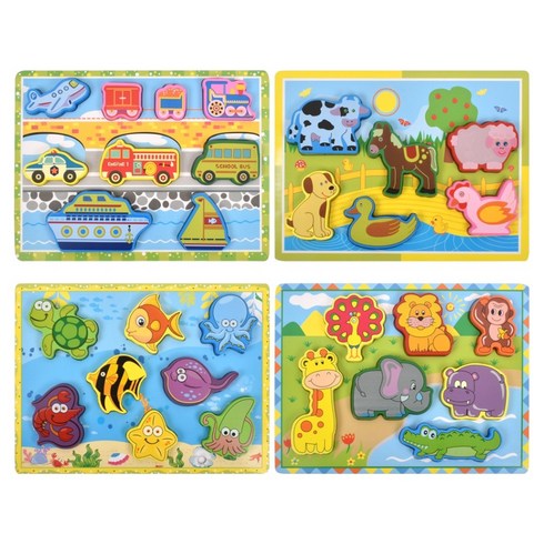 목제 입체퍼즐 가축 + 동물 + 바다 + 교통 4종세트, 1세트, 30피스