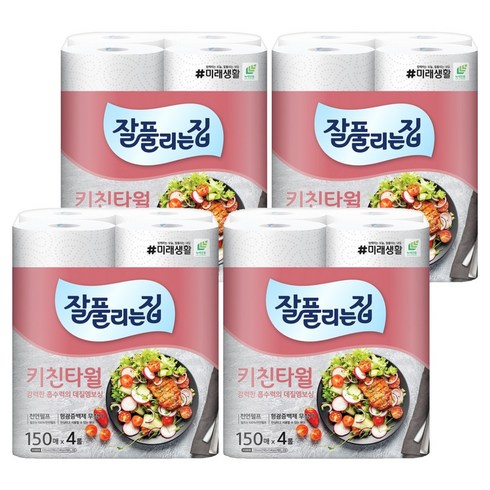 잘풀리는집 천연펄프 키친타올, 150매, 16개