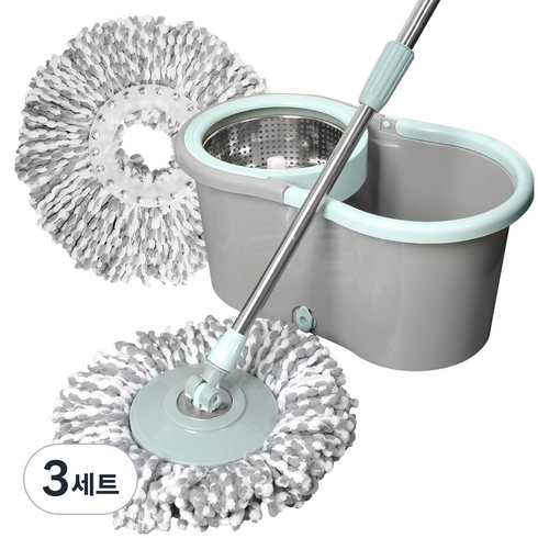 하비티 스테인리스 스핀 통돌이 탈수통 + 회전 물걸레 밀대 + 걸레 2p, 3세트