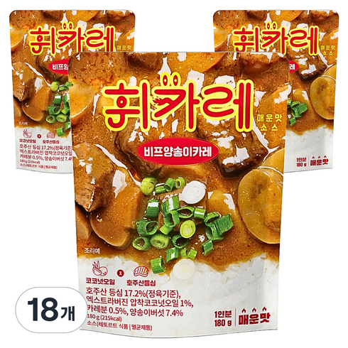 휘카레 한남동 비프양송이카레 매운맛, 180g, 18개